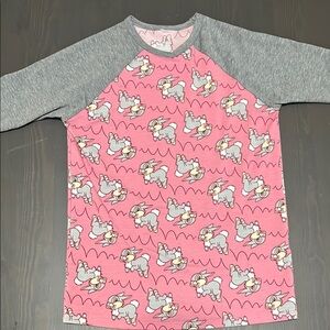Pink and Gray thumper Raglan Shirt with Cartoon Print
